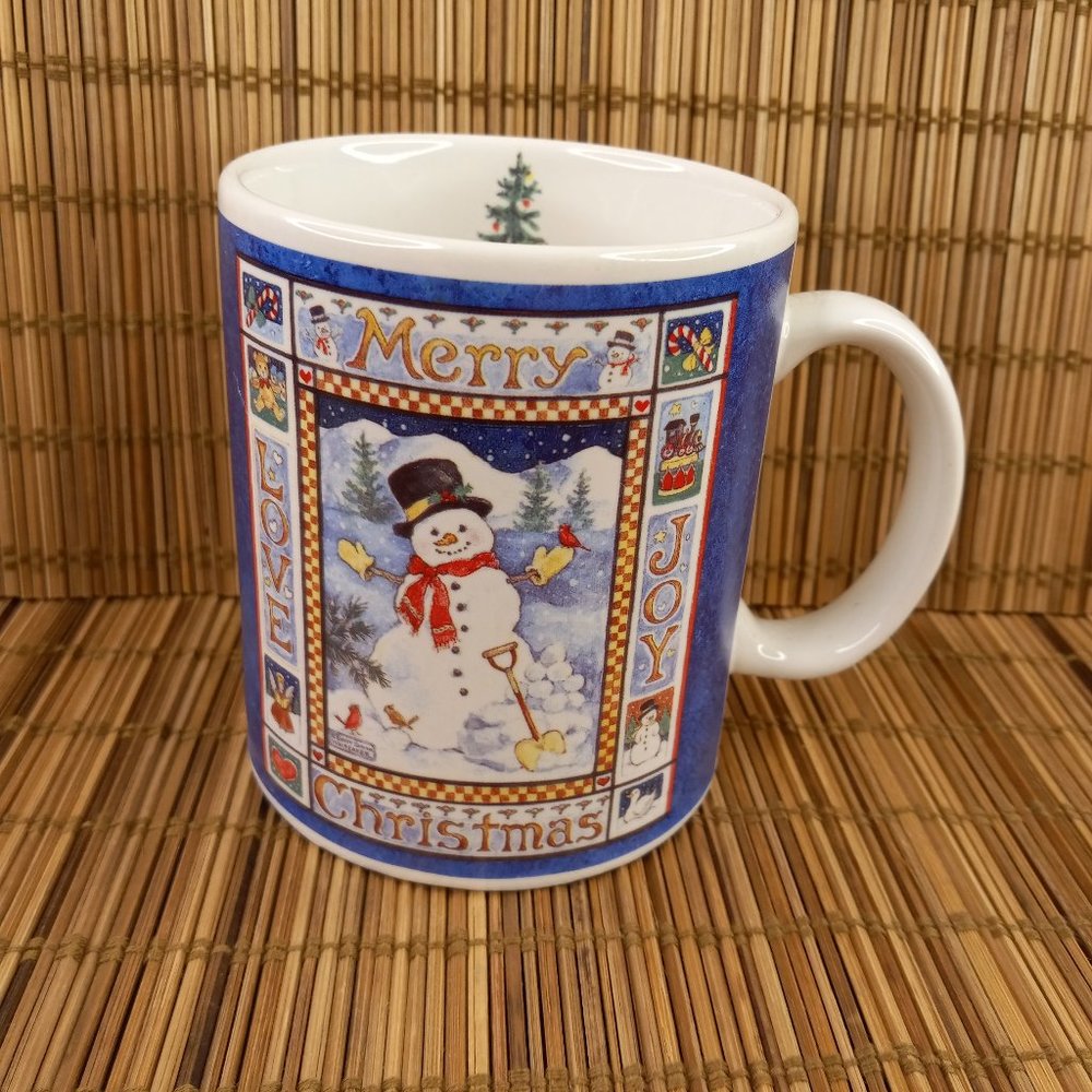 JCPenney Snowman Love Joy Merry Christmas Coffee Mug Betty Whiteaker Vintage Cup